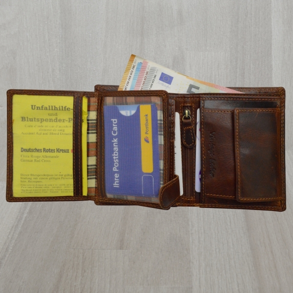 flevado Herren Geldbörse Biker Börse mit Totenkopf Vintage Leder RFID Schutz (braun)